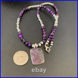 Women Onyx Purple Stone Pendant Navajo Pearls Sterling Silver Necklace 22 13395