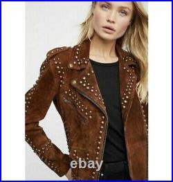 Women Western Suede Leather Jacket Free People Studded Easy NATIVE AMERICANS