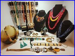 Women's Navajo Native American Jewelry Lot Necklaces Bracelets Rain Stick VTG
