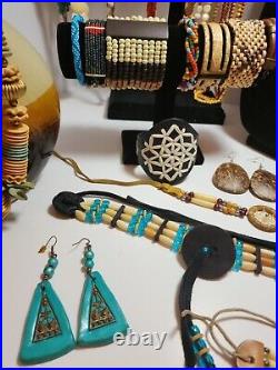 Women's Navajo Native American Jewelry Lot Necklaces Bracelets Rain Stick VTG