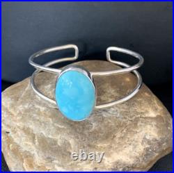 Womens Blue Kingman Turquoise Navajo Sterling Silver Wire Cuff Bracelet 14068