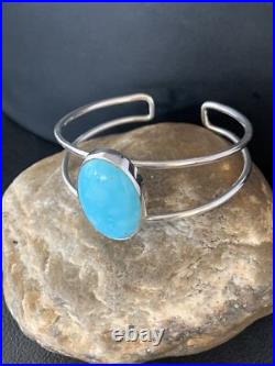 Womens Blue Kingman Turquoise Navajo Sterling Silver Wire Cuff Bracelet 14068