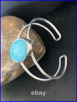 Womens Blue Kingman Turquoise Navajo Sterling Silver Wire Cuff Bracelet 14068