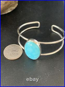 Womens Blue Kingman Turquoise Navajo Sterling Silver Wire Cuff Bracelet 14068