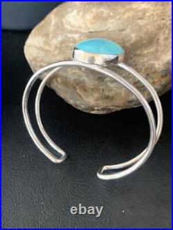 Womens Blue Kingman Turquoise Navajo Sterling Silver Wire Cuff Bracelet 14068