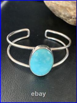 Womens Blue Kingman Turquoise Navajo Sterling Silver Wire Cuff Bracelet 14068
