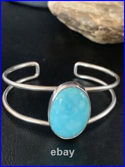 Womens Blue Kingman Turquoise Navajo Sterling Silver Wire Cuff Bracelet 14068
