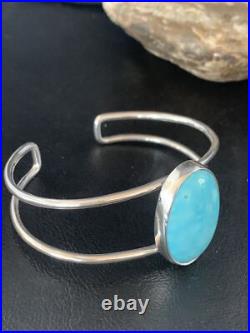 Womens Blue Kingman Turquoise Navajo Sterling Silver Wire Cuff Bracelet 14068