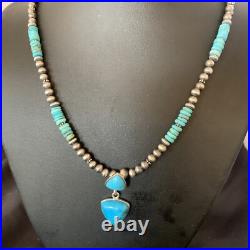 Womens Blue Turquoise Pendant Navajo Pearls Sterling Silver Necklace 12549