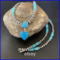Womens Blue Turquoise Pendant Navajo Pearls Sterling Silver Necklace 12549
