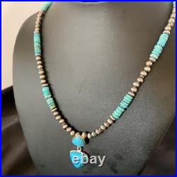 Womens Blue Turquoise Pendant Navajo Pearls Sterling Silver Necklace 12549