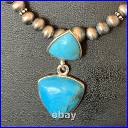 Womens Blue Turquoise Pendant Navajo Pearls Sterling Silver Necklace 12549