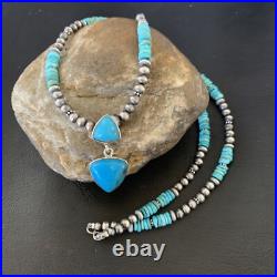Womens Blue Turquoise Pendant Navajo Pearls Sterling Silver Necklace 12549