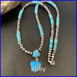 Womens Blue Turquoise Pendant Navajo Pearls Sterling Silver Necklace 12549