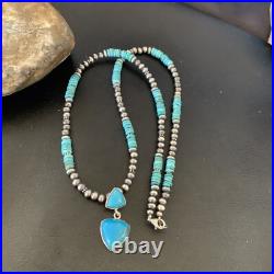 Womens Blue Turquoise Pendant Navajo Pearls Sterling Silver Necklace 12549
