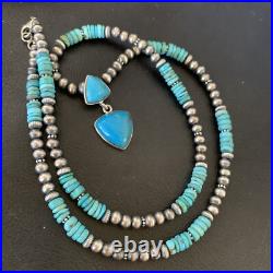 Womens Blue Turquoise Pendant Navajo Pearls Sterling Silver Necklace 12549