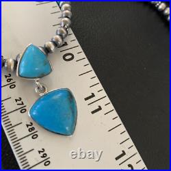 Womens Blue Turquoise Pendant Navajo Pearls Sterling Silver Necklace 12549