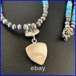 Womens Blue Turquoise Pendant Navajo Pearls Sterling Silver Necklace 12549