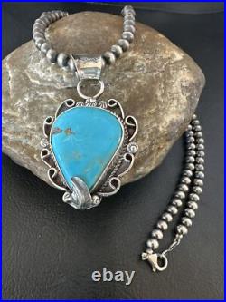 Womens Blue Turquoise Pendant Navajo Pearls Sterling Silver Necklace 15638