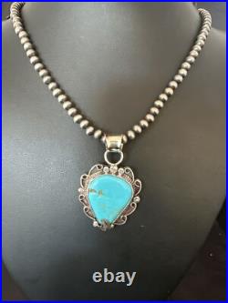 Womens Blue Turquoise Pendant Navajo Pearls Sterling Silver Necklace 15638