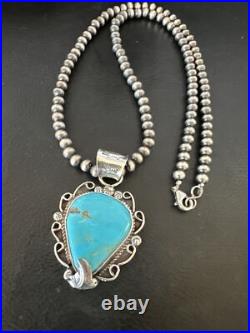Womens Blue Turquoise Pendant Navajo Pearls Sterling Silver Necklace 15638