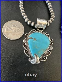 Womens Blue Turquoise Pendant Navajo Pearls Sterling Silver Necklace 15638