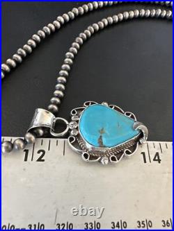 Womens Blue Turquoise Pendant Navajo Pearls Sterling Silver Necklace 15638