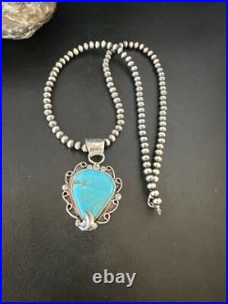 Womens Blue Turquoise Pendant Navajo Pearls Sterling Silver Necklace 15638