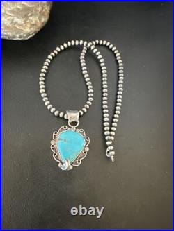 Womens Blue Turquoise Pendant Navajo Pearls Sterling Silver Necklace 15638