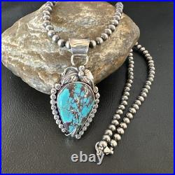 Womens Blue Turquoise Pendant Navajo Pearls Sterling Silver Necklace 15642