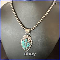 Womens Blue Turquoise Pendant Navajo Pearls Sterling Silver Necklace 15642