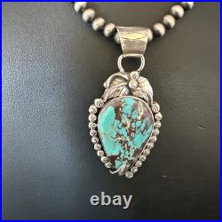 Womens Blue Turquoise Pendant Navajo Pearls Sterling Silver Necklace 15642