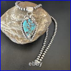 Womens Blue Turquoise Pendant Navajo Pearls Sterling Silver Necklace 15642