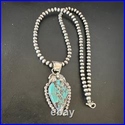 Womens Blue Turquoise Pendant Navajo Pearls Sterling Silver Necklace 15642
