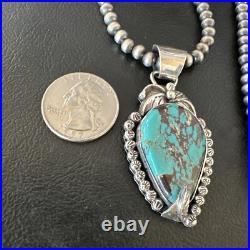 Womens Blue Turquoise Pendant Navajo Pearls Sterling Silver Necklace 15642