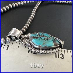 Womens Blue Turquoise Pendant Navajo Pearls Sterling Silver Necklace 15642
