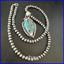 Womens Blue Turquoise Pendant Navajo Pearls Sterling Silver Necklace 15642