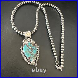 Womens Blue Turquoise Pendant Navajo Pearls Sterling Silver Necklace 15642
