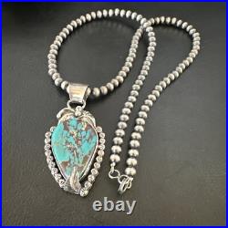 Womens Blue Turquoise Pendant Navajo Pearls Sterling Silver Necklace 15642