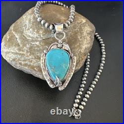 Womens Blue Turquoise Pendant Navajo Pearls Sterling Silver Necklace 15646