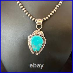 Womens Blue Turquoise Pendant Navajo Pearls Sterling Silver Necklace 15646