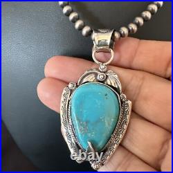 Womens Blue Turquoise Pendant Navajo Pearls Sterling Silver Necklace 15646