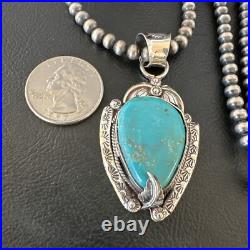 Womens Blue Turquoise Pendant Navajo Pearls Sterling Silver Necklace 15646