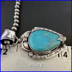 Womens Blue Turquoise Pendant Navajo Pearls Sterling Silver Necklace 15646