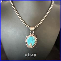 Womens Blue Turquoise Pendant Navajo Pearls Sterling Silver Necklace 15651