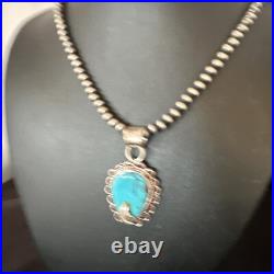 Womens Blue Turquoise Pendant Navajo Pearls Sterling Silver Necklace 15651