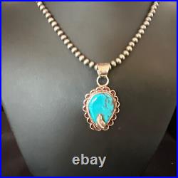 Womens Blue Turquoise Pendant Navajo Pearls Sterling Silver Necklace 15651