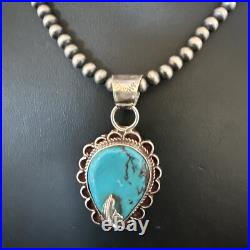 Womens Blue Turquoise Pendant Navajo Pearls Sterling Silver Necklace 15651