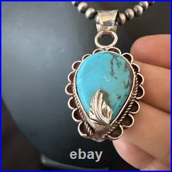 Womens Blue Turquoise Pendant Navajo Pearls Sterling Silver Necklace 15651