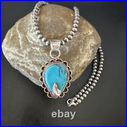 Womens Blue Turquoise Pendant Navajo Pearls Sterling Silver Necklace 15651
